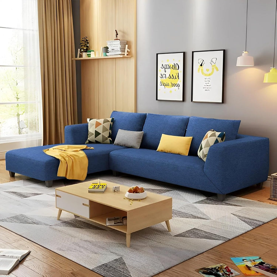 Casaliving Minta LHS 4 Seater L Shape Sofa Set for Living Room (Blue Premium Colour Fabric)