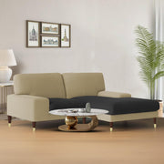 Latieo RHS 2 Seater Lounger L Shape Sofa Set for Living Room (Cream Black) Premium Fabric Sofa