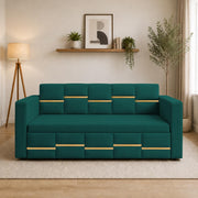 Casaliving Mordo 3 Seater Sofa Cum Bed for Living Room (Black Fabric) Premium Fabric Sofa Set