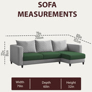 Mikasa 4 Seater RHS L Shape Sofa Set for Living Room (Green Grey Fabric) Premium Fabric Sofa Set for Living Room