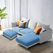 Casaliving Stanly LHS 4 Seater L Shape Sofa with Center Table for Living Room (Blue Fabric)