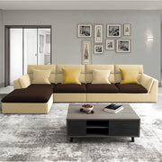 Delton LHS 6 Seater L Shape Sofa Set for Living Room (Cream Brown) Premium Fabric