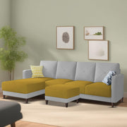 Swaloni LHS 6 Seater L Shape Sofa Set with Center Table for Living Room (Yellow Grey) Premium Fabric Sofa