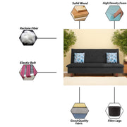 Calvin 3 Seater Sofa Cum Bed for Living Room (Black Fabric) Premium Fabric Sofa