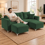 Casaliving Euron 4 Seater L Shape Convertible Sofa Set for Living Room, 3 Seater & 2 Ottoman Modular Sectional Couch for Small Space (Black Colour) Fabric