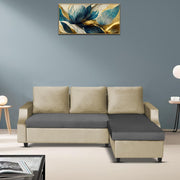 Asper RHS 4 Seater L Shape Sofa Set for Living Room (Cream Black Fabric) Premium Fabric Sofa