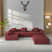 Sheron U Shaped Compressed Sofa Set for Living Room with Spacious Boucle Couch Set Living Rooms, (Maroon Fabric) Premium Fabric U Shape Sofa for Living Room