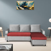 Asper RHS 4 Seater L Shape Sofa Set for Living Room (Maroon Grey Fabric) Premium Fabric Sofa