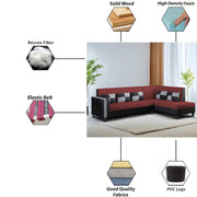 Nordy RHS 6 Seater L Shape Sofa Set for Living Room (Maroon Black Colour) Premium Fabric Sofa Set