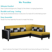 Nordy RHS 6 Seater L Shape Sofa Set for Living Room (Yellow Black Colour) Premium Fabric Sofa Set
