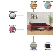 Charmi RHS 6 Seater L Shape Sofa Set for Living Room (Maroon Fabric) Premium Fabric Sofa