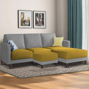 Swaloni RHS 4 Seater L Shape Sofa Set with Center Table for Living Room (Yellow Grey) Premium Fabric Sofa