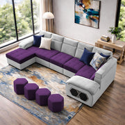 Auren 12 Seater L-Shape Comfortable Sectional Sofa Set with Ottoman for Living Room (Black Grey) Premium Fabric Sofa