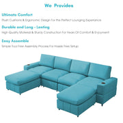 Rone 6 Seater L-Shaped & U-Shaped Sofas Set for Living Room – (Turquise Colour Fabric) Premium Comfort Sofa