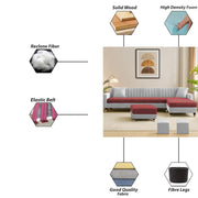 Garcia RHS 8 Seater L Shape Sofa Set with Ottoman & 2 Puffy for Living Room (Dark Grey) Premium Fabric Sofa Set