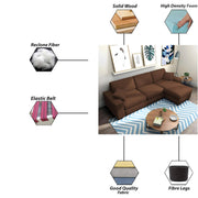 Martin 4 Seater RHS L Shape Sofa Set for Living Room (Brown Colour Fabric)