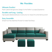 Aden LHS 6 Seater L Shape Sofa Set with 2 Puffy for Living Room (Pine Grey Colour Fabric) Premium Fabric Sofa Set for Living Room