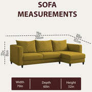 Mikasa 4 Seater RHS L Shape Sofa Set for Living Room (Yellow Fabric) Premium Fabric Sofa Set for Living Room