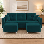 Casaliving Euron 4 Seater L Shape Convertible Sofa Set for Living Room, 3 Seater & 2 Ottoman Modular Sectional Couch for Small Space (Black Colour) Fabric