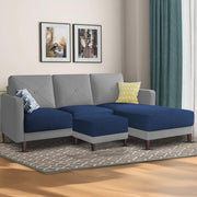 Swaloni RHS 4 Seater L Shape Sofa Set with Center Table for Living Room (Blue Grey) Premium Fabric Sofa