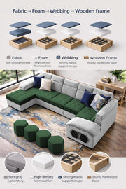 Auren 12 Seater L-Shape Comfortable Sectional Sofa Set with Ottoman for Living Room (Black Grey) Premium Fabric Sofa