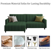 Netlie 4 Seater LHS L Shape Sofa Set for Living Room (Green Fabric) Premium Fabric Sofa Set for Living Room