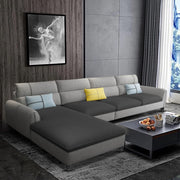 Francis 6 Seater Sofa Set for Living Room (Black Grey Fabric) Left Side Sofa