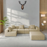 Sheron U Shaped Compressed Sofa Set for Living Room with Spacious Boucle Couch Set Living Rooms, (Cream Fabric) Premium Fabric U Shape Sofa for Living Room