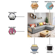 Denis 5 Seater RHS L Shape Sofa Set for Living Room (Grey Fabric) Premium Fabric Sofa
