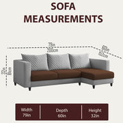 Mikasa 4 Seater RHS L Shape Sofa Set for Living Room (Brown Grey Fabric) Premium Fabric Sofa Set for Living Room