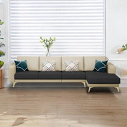 Falco RHS 6 Seater L Shape Sofa Set for Living Room (Cream Black Fabric) Premium Fabric Sofa