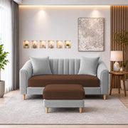 Casaliving Doraldo 2 Seater with Ottoman Sofa Set for Living Room (Black Colour) Premium Fabric Sofa Set
