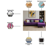 Aria RHS 4 Seater L Shape Sofa Set for Living Room (Purple) Premium Fabric Sofa Set