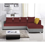 Rio 6 Seater L Shape Sofa for Living Room | Color - Maroon Grey Fabric| Right Side Sofa