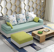 Francis 3 Seater with Ottman Sofa Set for Living Room (Light Green & Grey Fabric) Premium Fabric Sofa