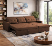 Casaliving Treshta 4 Seater LHS L - Shape Pull-Out Sofa Cum Bed with Storage Sofa for Living Room (Brown Fabric Color) Premium Fabric Sofa Set for Living Room Sofa Cum Bed