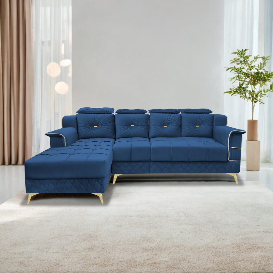 Casaliving Snowy LHS 6 Seater L Shape Sofa Set for Living Room (Blue Colour) Premium Fabric Sofa