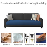 Kaven 3 Seater Sofa Set for Living Room (Blue Black Colour Fabric) Premium Fabric Sofa