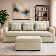Casaliving Treshta 3 Seater with Ottomon Pull-Out Sofa Cum Bed (Black Color) Premium Fabric Sofa Set for Living Room | Bedroom