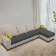 Casaliving Porto LHS 6 Seater L Shape Sofa Set for Living Room (Black Fabric) Premium Velvet Fabric