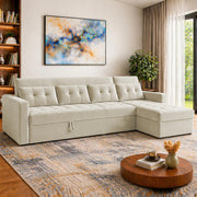 Casaliving Treshta 6 Seater LHS L - Shape Pull-Out Sofa Cum Bed Sofa for Living Room (Dark Grey Fabric Color) Premium Fabric Sofa Set for Living Room Sofa Cum Bed