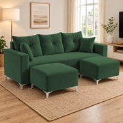 Casaliving Euron 4 Seater L Shape Convertible Sofa Set for Living Room, 3 Seater & 2 Ottoman Modular Sectional Couch for Small Space (Black Colour) Fabric