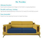 Falconar 3 Seater Sofa Set for Living Room (Blue Yellow abric) Premium Fabric Sofa