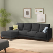 Swaloni LHS 6 Seater L Shape Sofa Set for Living Room (Black) Premium Fabric Sofa