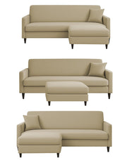 Valkyrie 4 Seater L Shape Convertible Sofa Set for Living Room, 3 Seater & Ottoman Modular Sectional Couch for Small Space (Cream Colour) Fabric