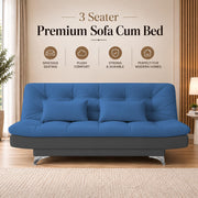 Casaliving Danny Sofa Cum Bed for Living Room Premium Fabric Sofa New 3 Seater Sofa Cum Bed Velvet Fabric with 2 Cushions and Suitable for All Indoor (Black Grey)
