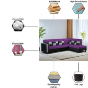 Nordy RHS 6 Seater L Shape Sofa Set for Living Room (Purple Black Colour) Premium Fabric Sofa Set