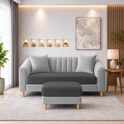 Casaliving Doraldo 2 Seater with Ottoman Sofa Set for Living Room (Black Colour) Premium Fabric Sofa Set