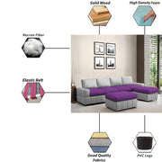 Rone 6 Seater L-Shaped & U-Shaped Sofas Set for Living Room – (Purple Grey Colour Fabric) Premium Comfort Sofa