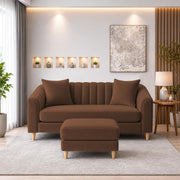 Casaliving Doraldo 2 Seater with Ottoman Sofa Set for Living Room (Black Colour) Premium Fabric Sofa Set